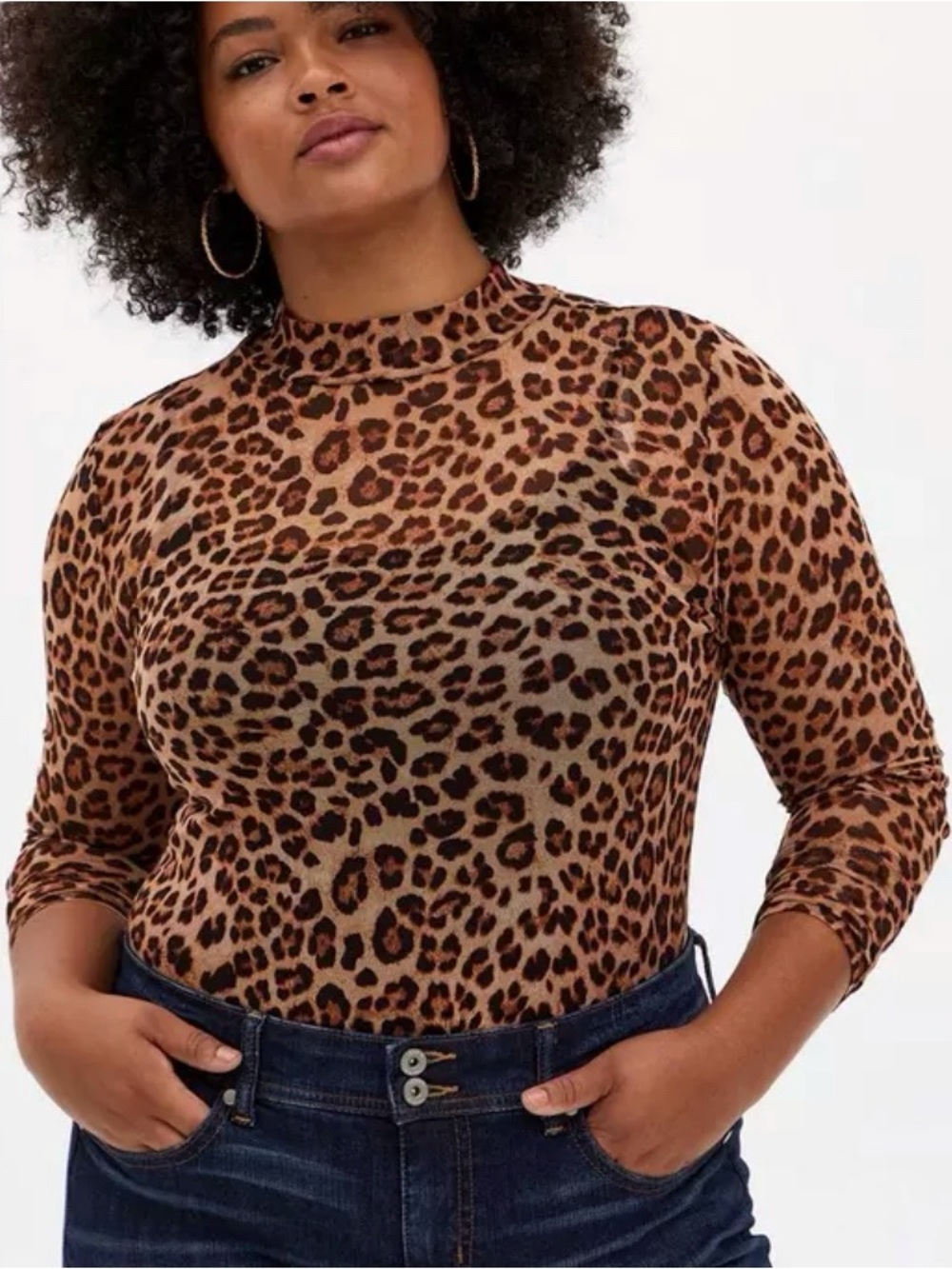 Torrid Animal Print Mock Neck Mesh Long Sleeve